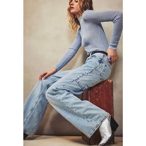 Free People Denim - Free People We The Free Tinsley Baggy High-Rise Wide Leg Jeans Bright Eyes Sz 31